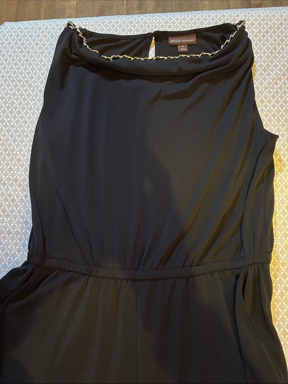 BOLD elements size medium Black Sleeveless Jumpsuit with Gold Chain Detail